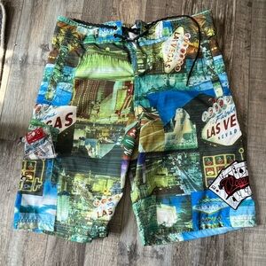 Las Vegas Graphic Board Shorts - Multi Blue Green mens medium